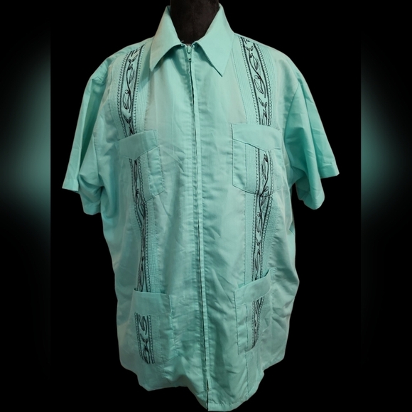 Haband Guatavera Turquoise Short Sleeve Large Shirt with Embroidery - Picture 8 of 11